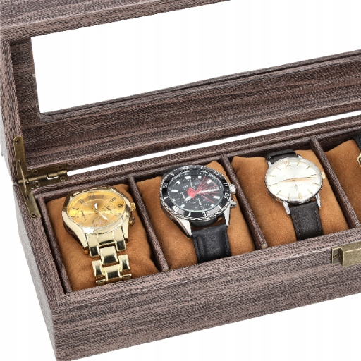 SZKATUŁKA NA ZEGARKI ETUI ORGANIZER PUDEŁKO EKSPOZYTOR NA PREZENT 6 szt G42 Kolor brązowy