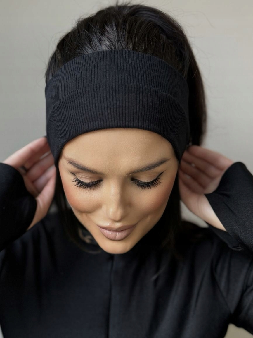 OPASKA DAMSKA NA GŁOWĘ CIENKA LEKKA WYGODNA PROSTA SZEROKA PRĄŻEK CZARNA Marka bez marki