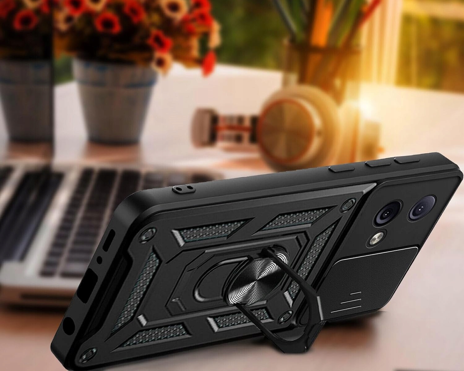 ETUI PANCERNE SLIDE do MOTOROLA MOTO G84 5G +SZKŁO Kolor czarny