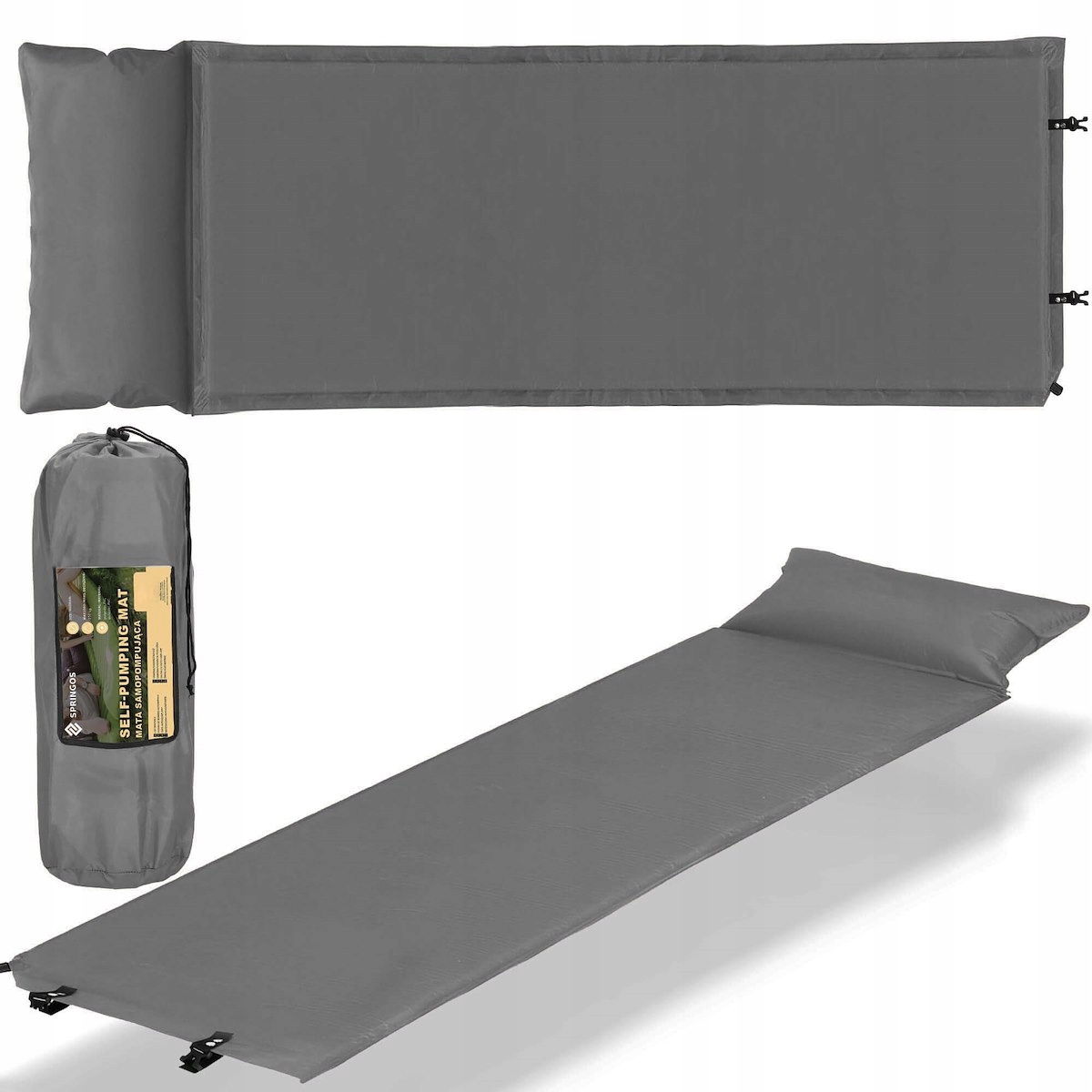 MATA SAMOPOMPUJĄCA KARIMATA TURYSTYCZNA Z PODUSZKĄ 186 cm DMUCHANA GRUBA Model materac biwakowa trekkingowa gruba pokrowiec
