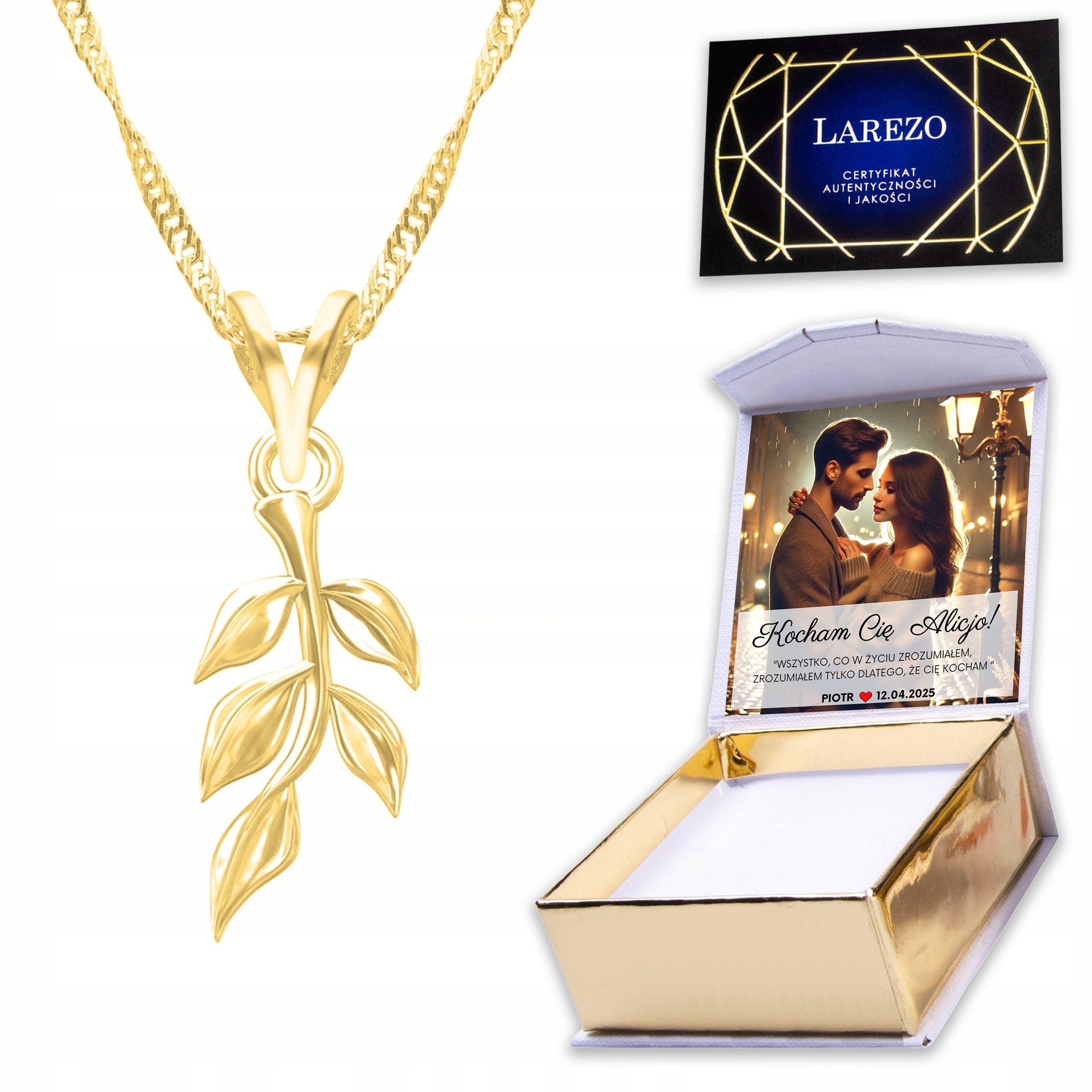 Zlatý náhrdelník 925 s listem Natura Leaf List Potisk