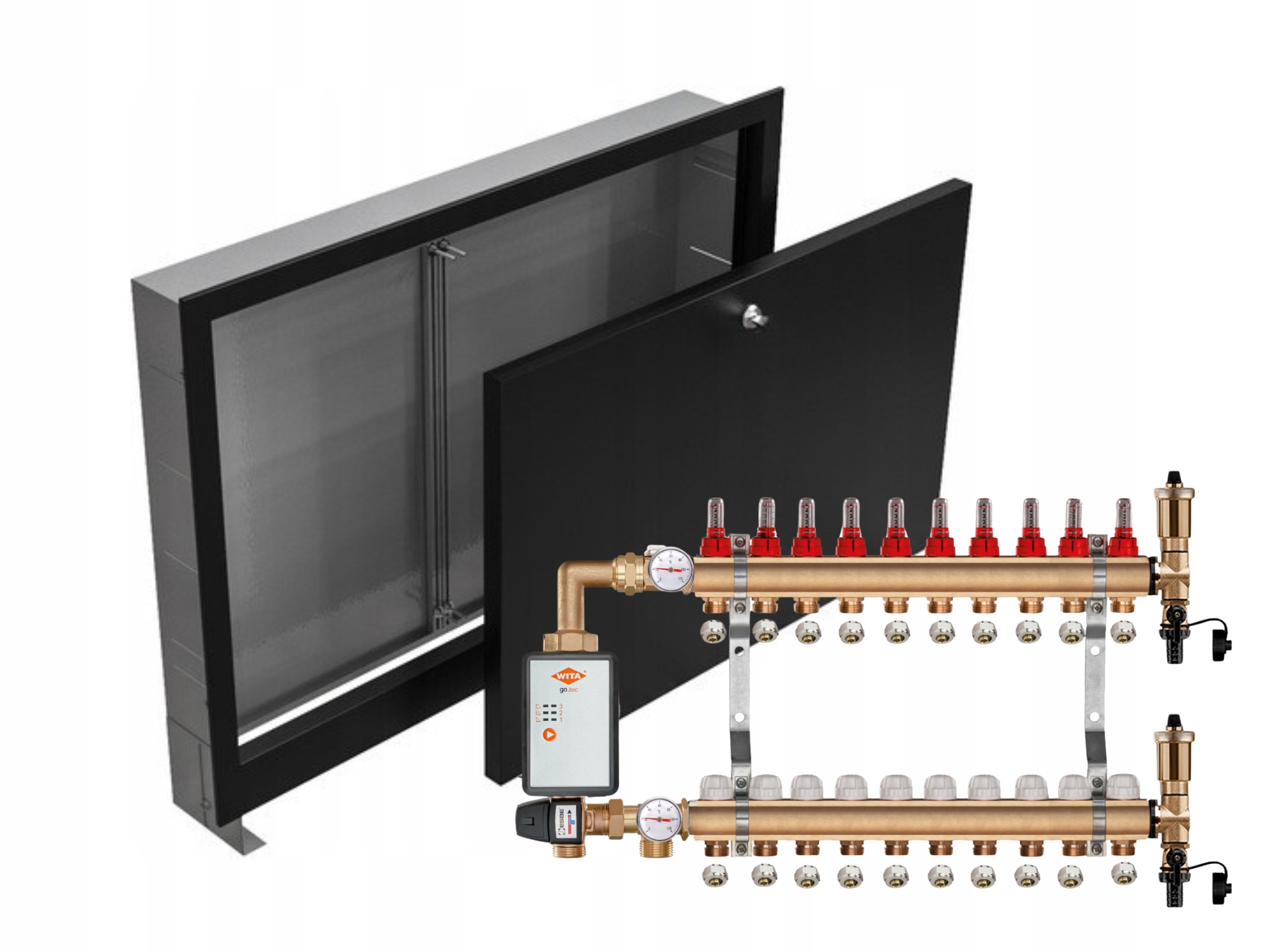 Mosazný Rozdělovač Podlah 10+ČERPADLO Vítá+podomítková Skříňka Černá+pex