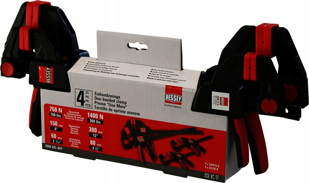 sada 4 rýchloupínacích svoriek, 2x150 mm a 2x300 mm, Bessey [ezm-ezl-set]