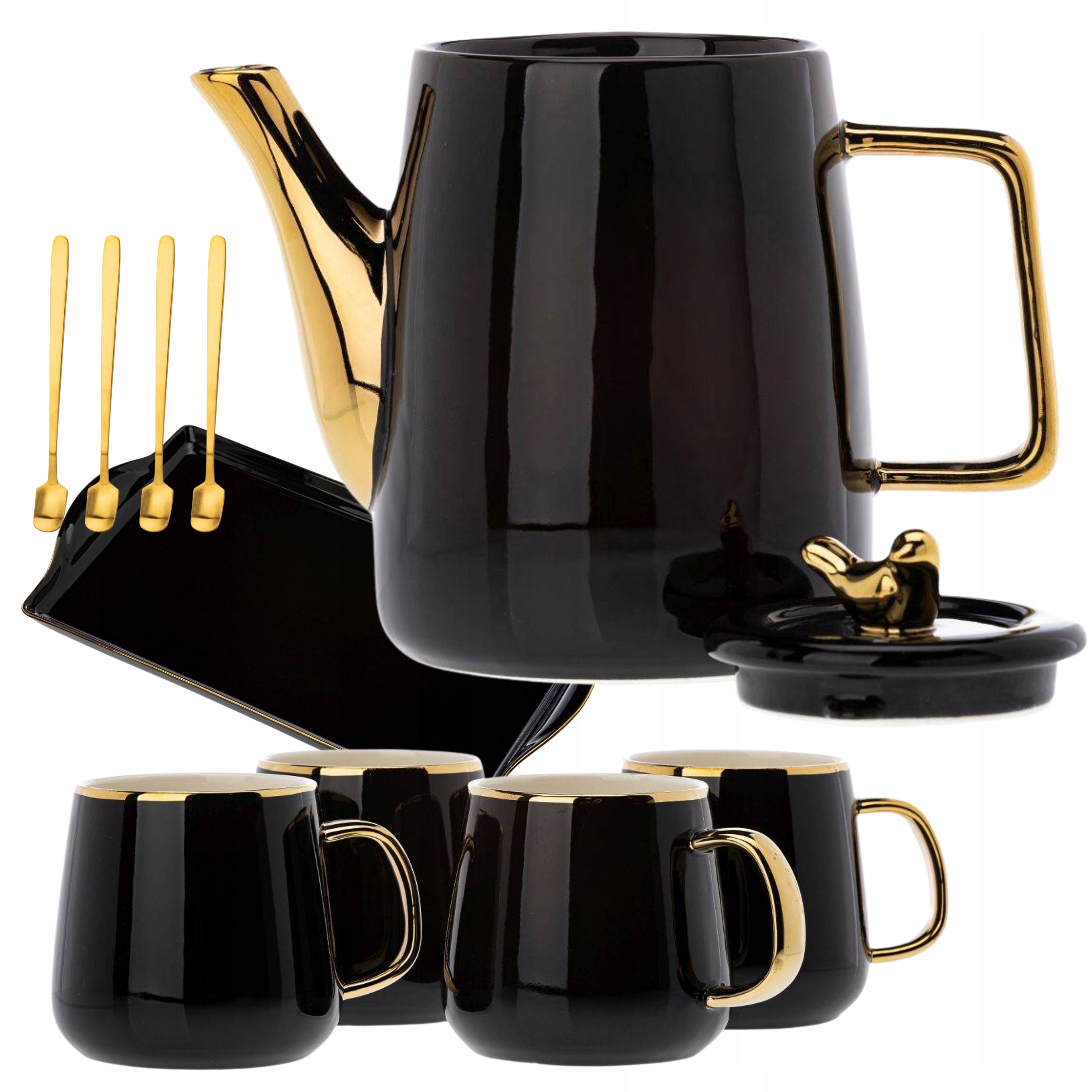Kávový servis černý loftový set pro 4 osoby, komplet keramika jako dárek