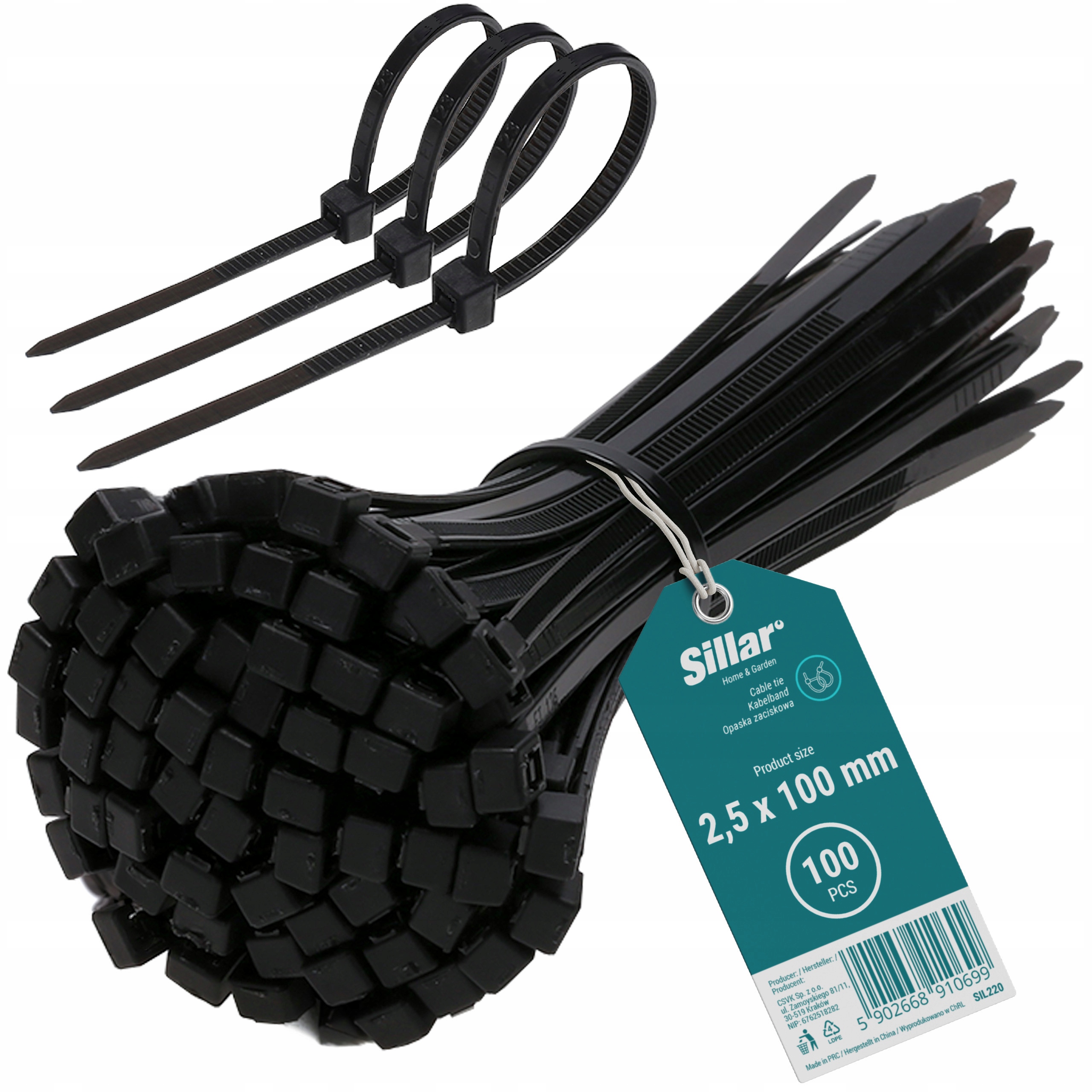 100x Trytytyki opaski obejmy zaciskowe kablowe ziperki trytki mocne 2,5x100