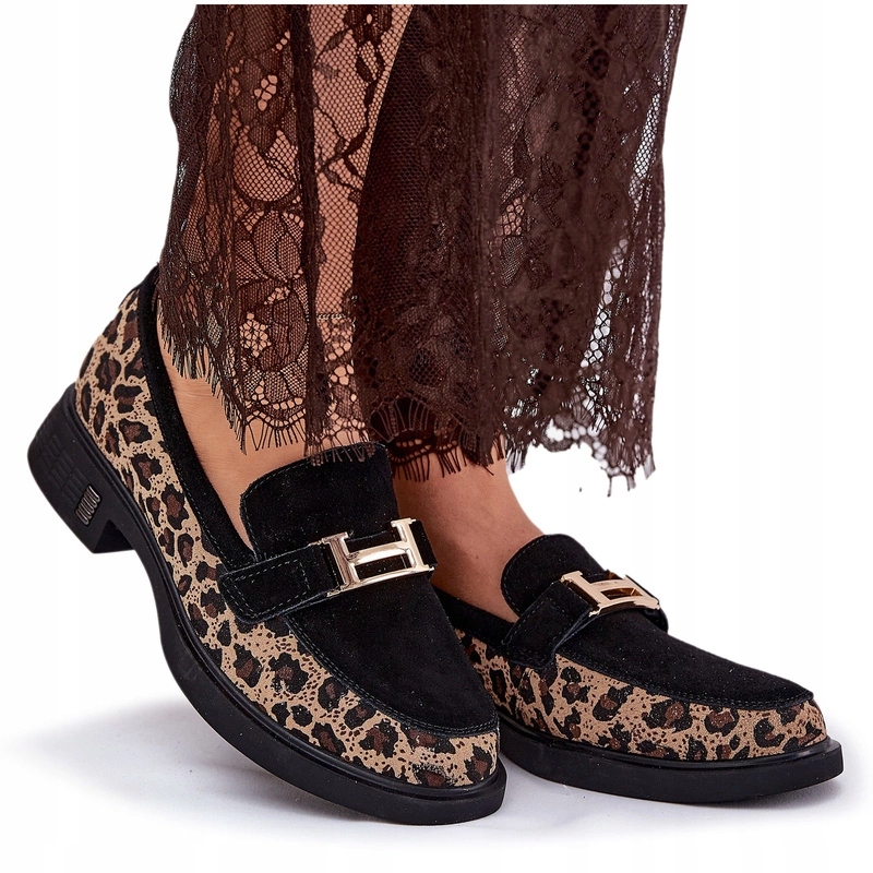 Dámské Semišové Mokasíny S Leopardím Vzorem Vinceza 66791 Černé 36