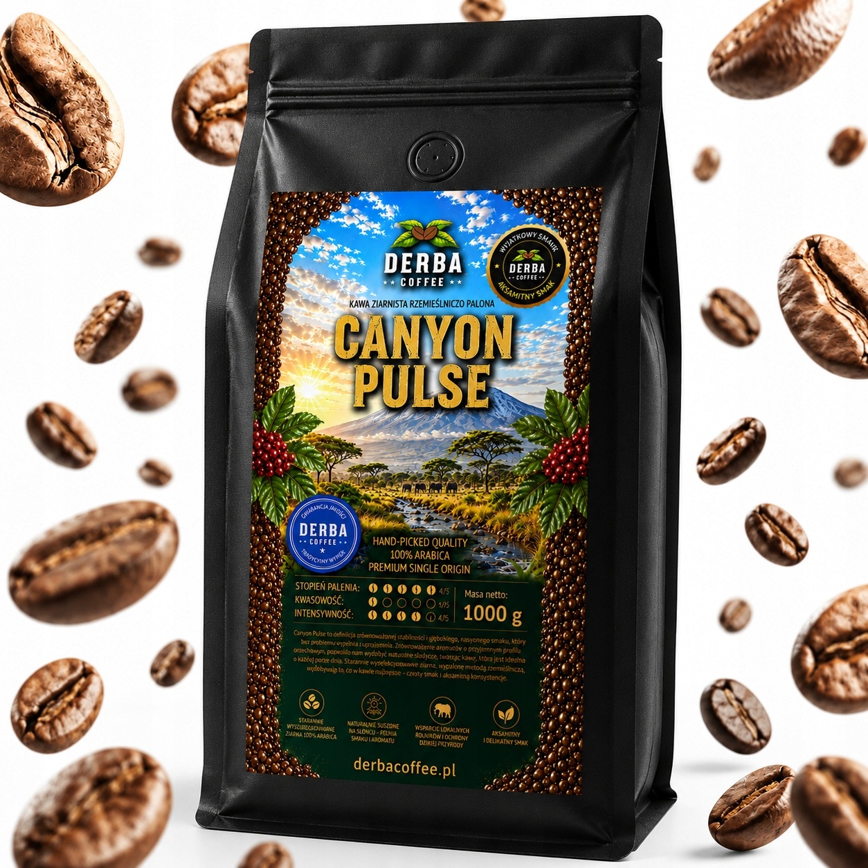 Káva zrnková 1 kg nízká kyselost Derba Canyon Pulse jemná