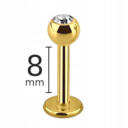 

złoty Labret Z Cyrkonią Crystal St 316L 1,2/8/3mm
