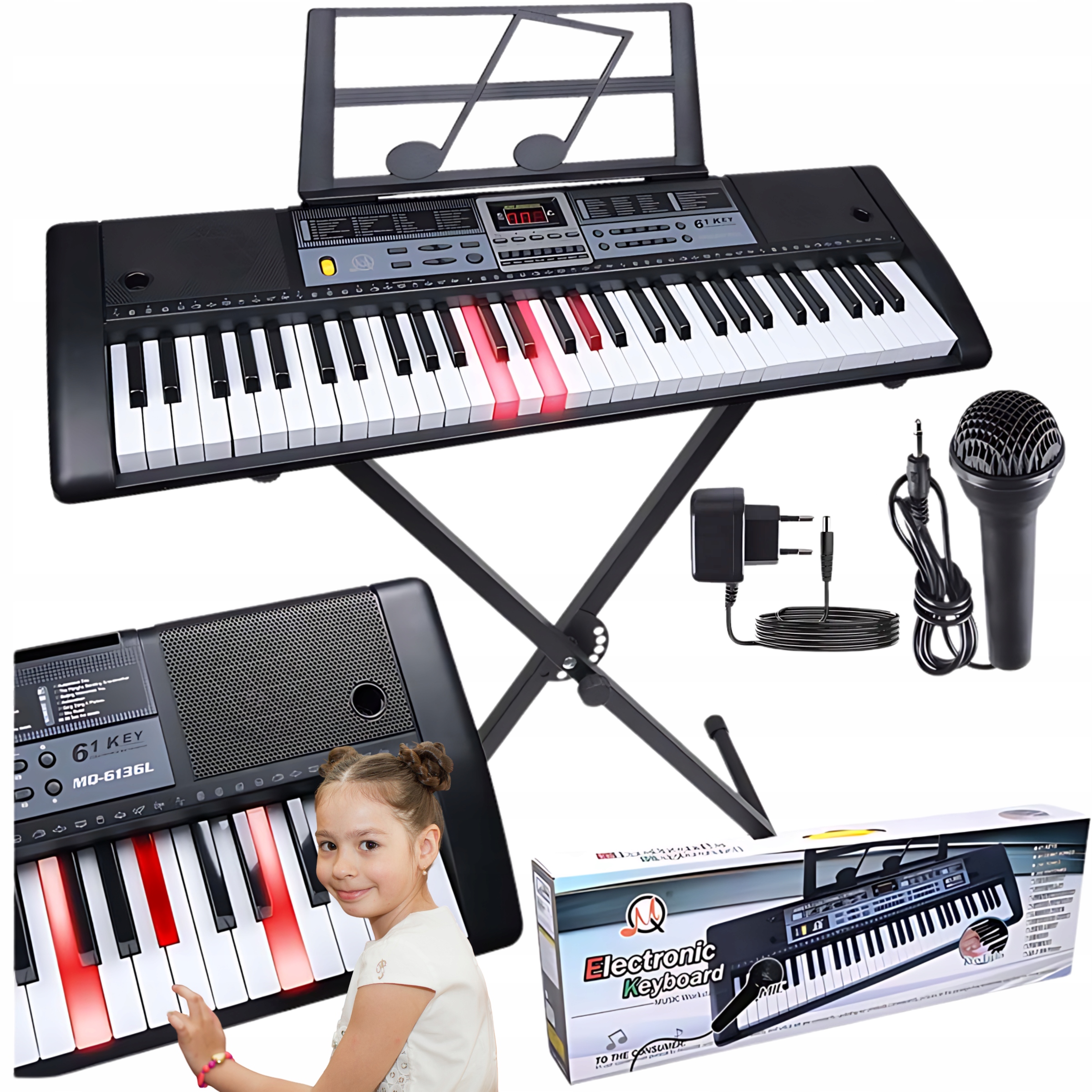 Sada Keyboard Pianovar Organ 61 Kláves S Podsvícením Pro Výuku Stojan