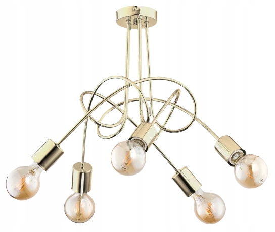 Stropná lampa luster loft glamour zlatý kovový do obývačky 5 bodov Alfa