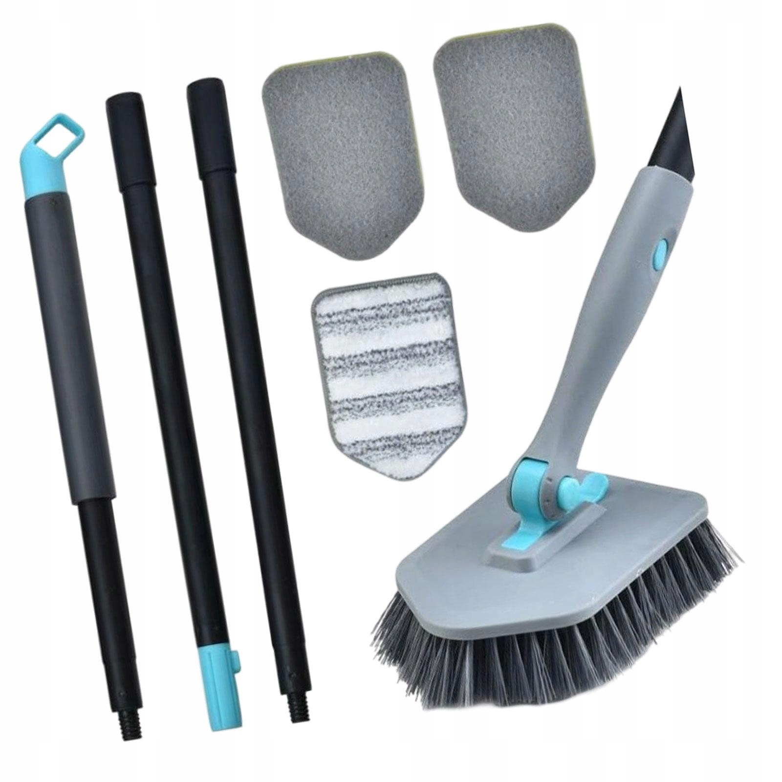 Tub Tile Scrubber Brush with Long Handle Microfiber Pad Scouring Pads Gray