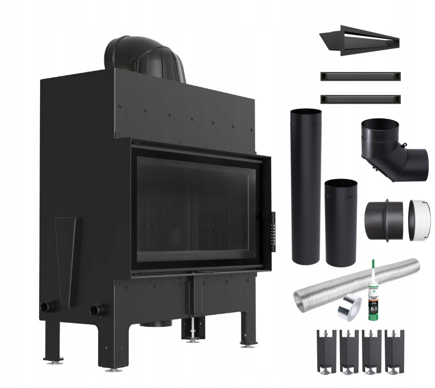 Kominek Vzduchová Vložka Ocelová Floki L Černá 12kW Trubky Kratki Luft