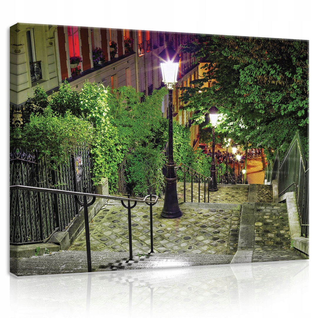 Obraz 80x60 Noc Město Paříž Schody Lucerny Bruk Romantismus Atmosféra