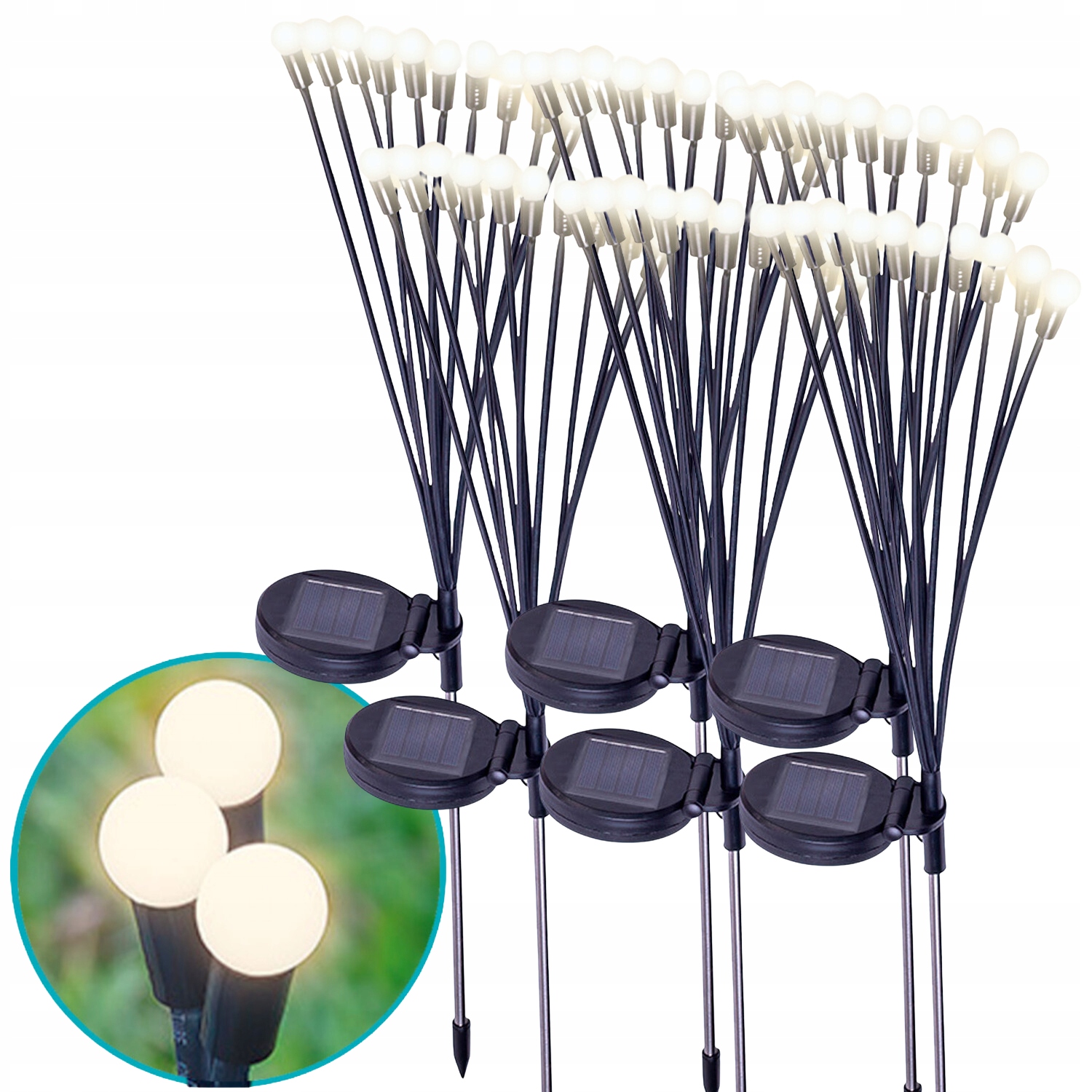 Lampa solarna 6 sztuk komplet do ogrodu wbijane na balkon do kwiatów ciepłe