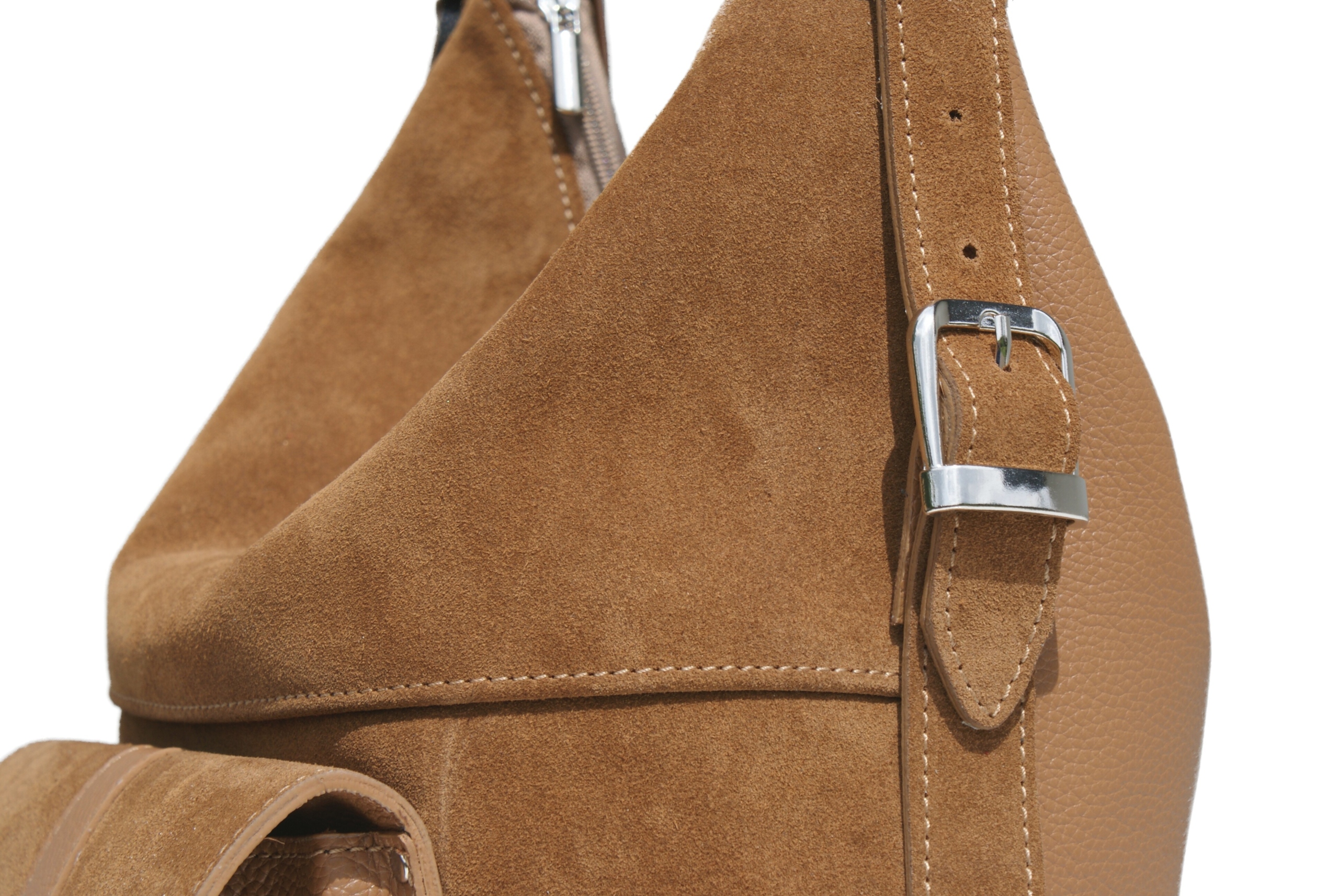 TOREBKA DAMSKA SKÓRZANA ZAMSZ PLECAK 2W1 A4 RUDY Wielkość duża (mieszcząca A4)