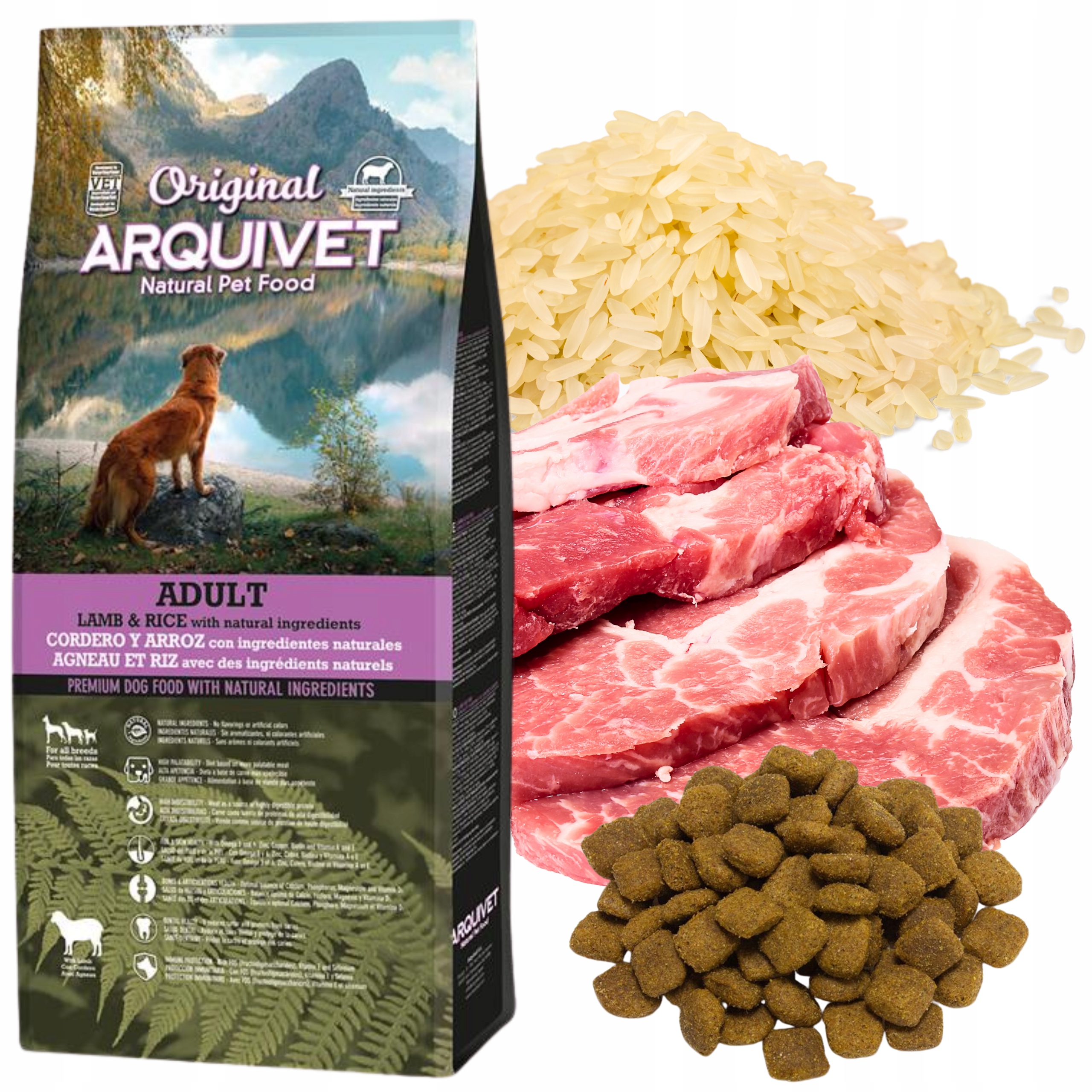 Levně Suché Krmivo pro dospělého psa Jehněčí rýže Arquivet Original Adult 12 kg