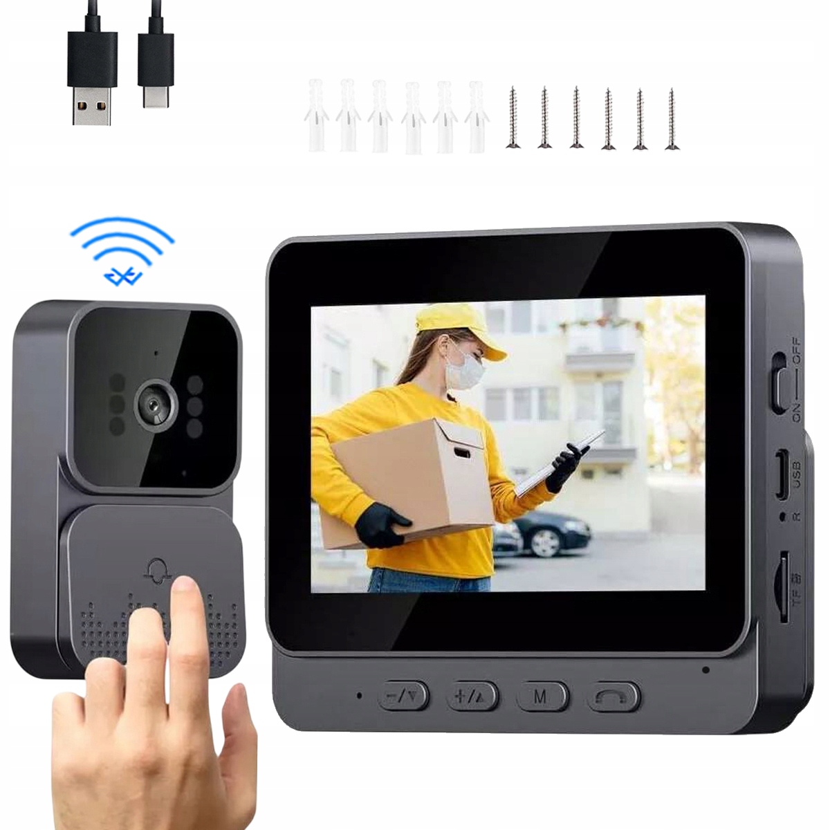 Bezdrátový Zvonek Na Dveře, Noční Vidění, Černý, Bezpečnost