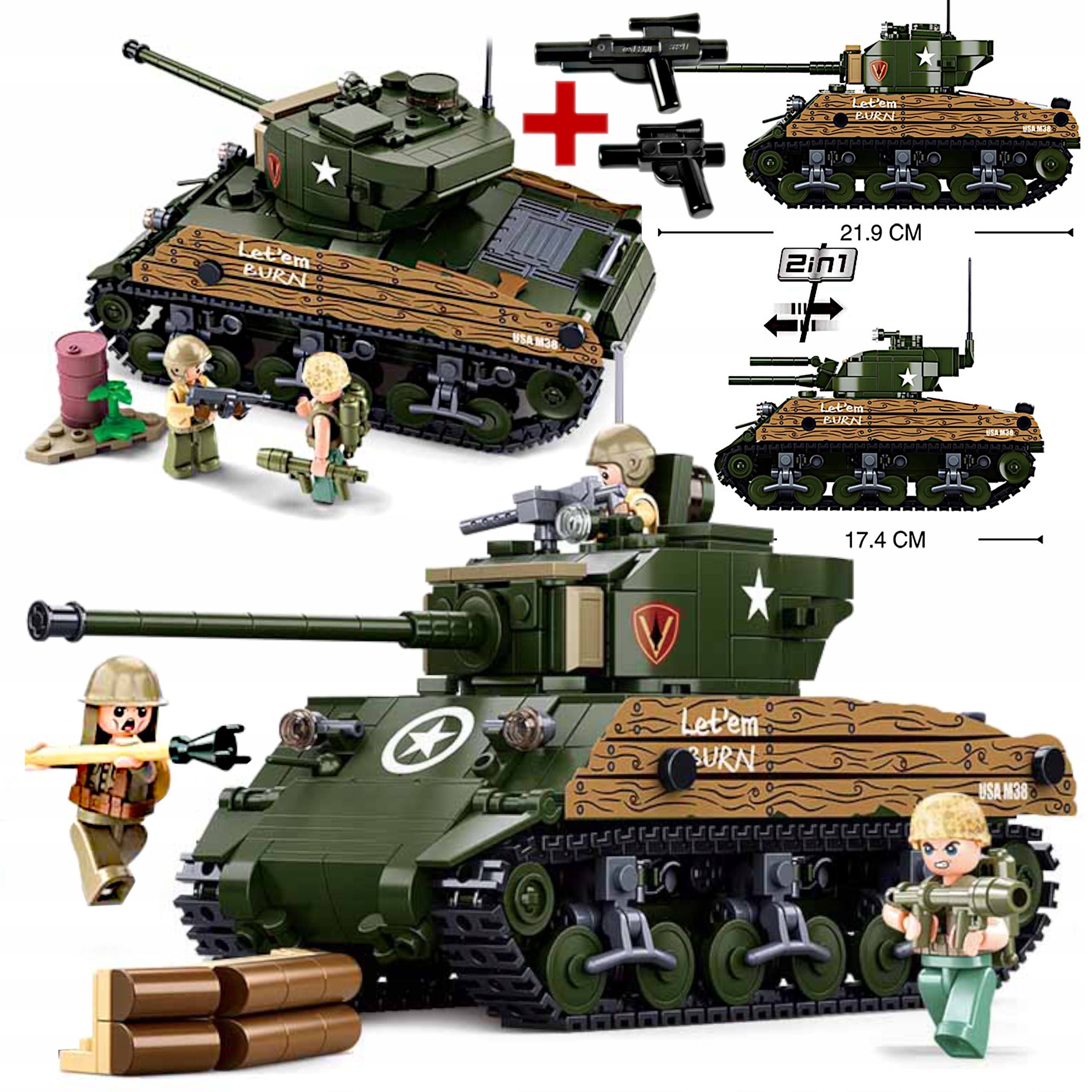 

Klocki Czołg Amerykański Sherman Wojsko +lego Broń