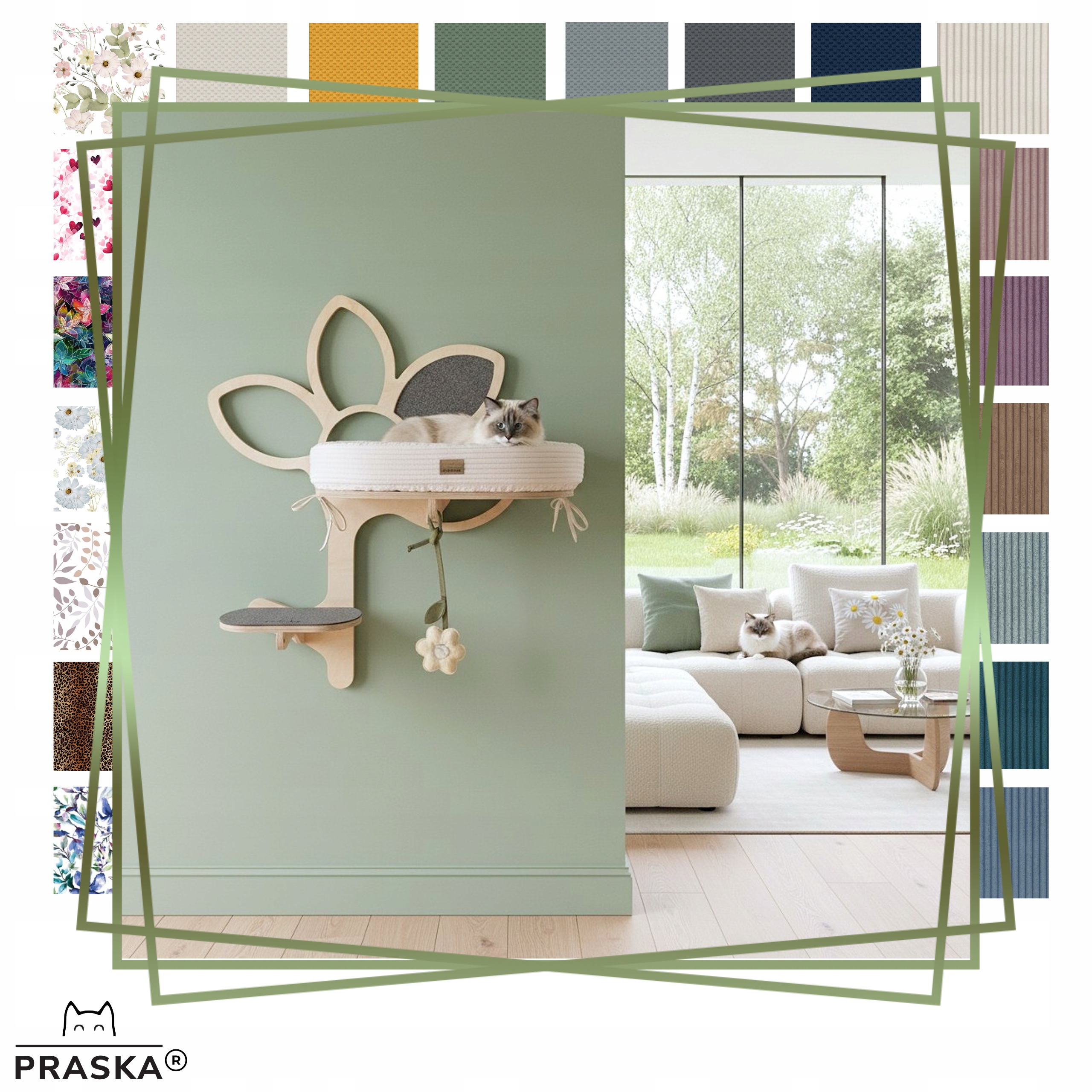 Praska Nástěnné škrabadlo pro kočky Premium Stokrotka Duo Hnízdečko barvy