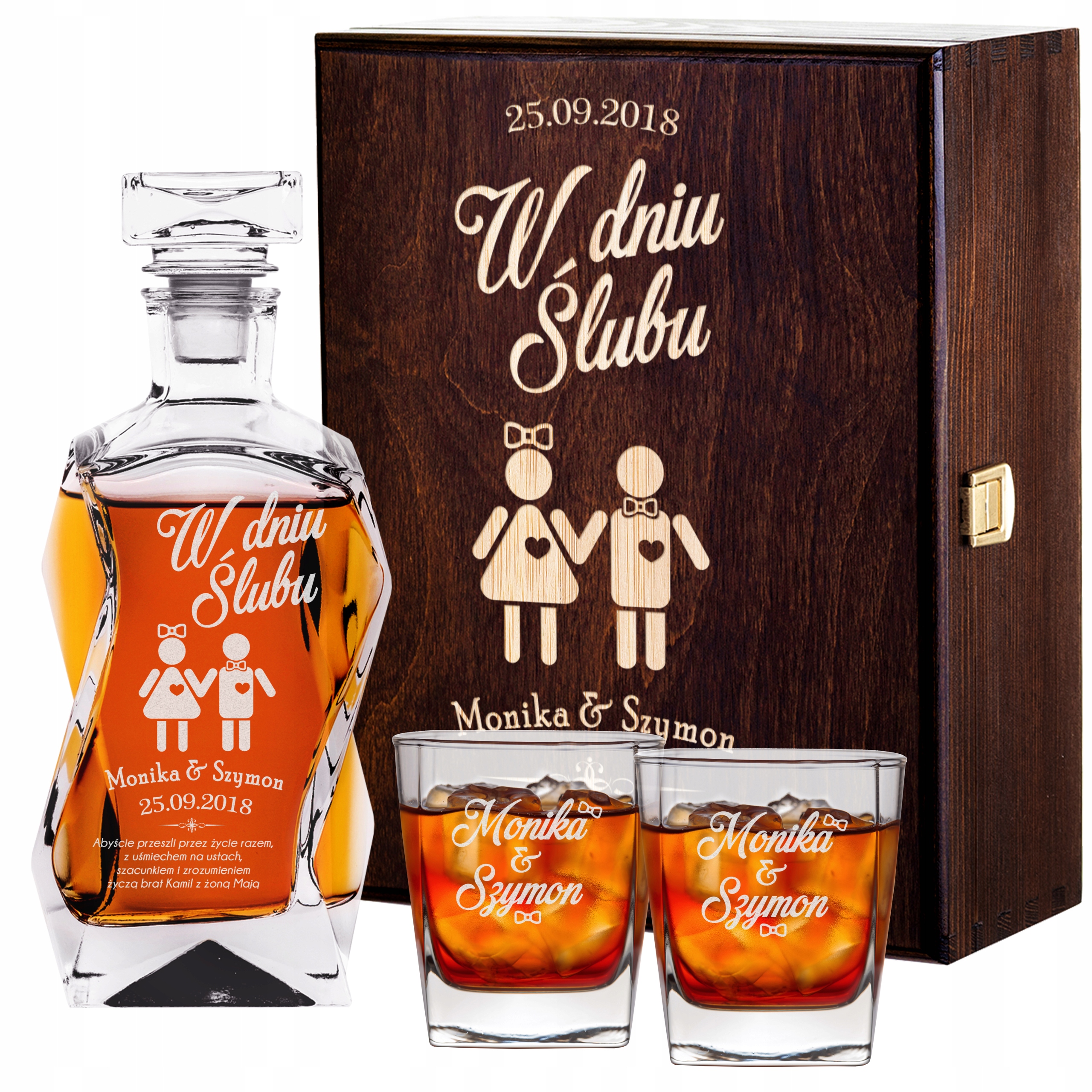 PREZENT DLA MŁODEJ PARY KARAFKA Z GRAWEREM SZKLANKI DO WHISKY PREZENT ŚLUB
