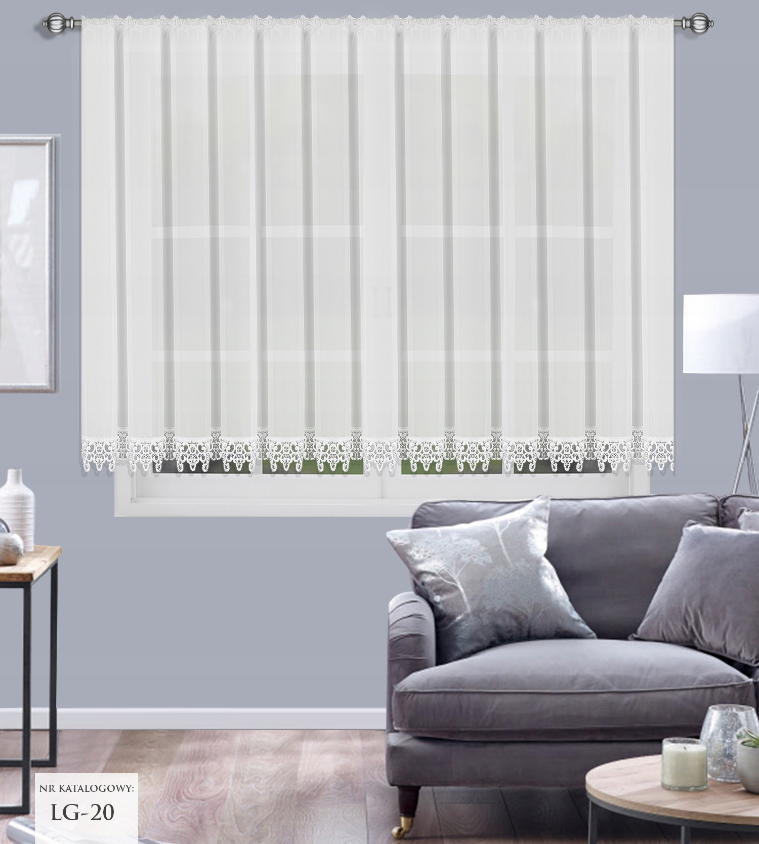 FIRANA ZDOBIONA GIPIURĄ PROSTA 400x150 BIAŁA WOAL Rodzaj Firana pojedyncza