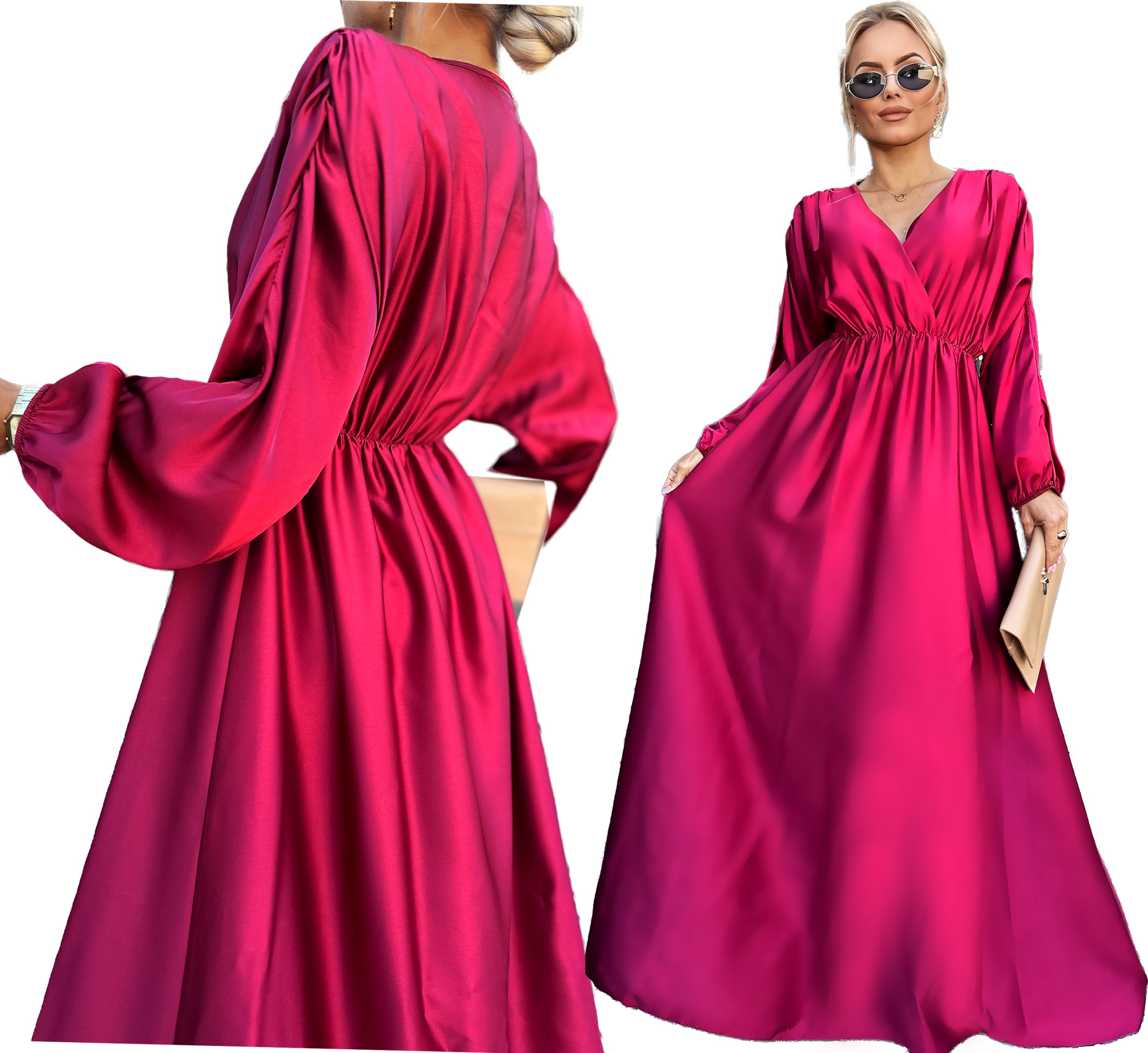 Bordowa satynowa Sukienka Damska wesele Merry