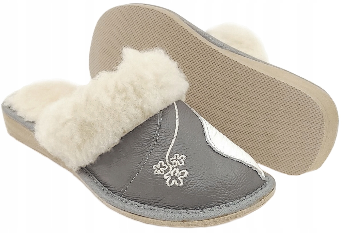 Pantofle Kapcie Skóra Wełna Haft Góralskie *39* Rozmiar 39