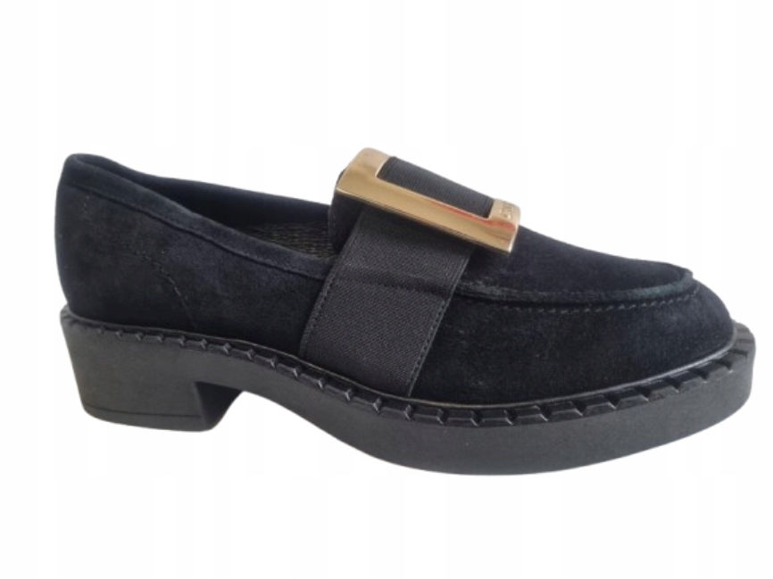 černé dámské mokasíny s koženými velurovými polobotky na platformě CheBello 37