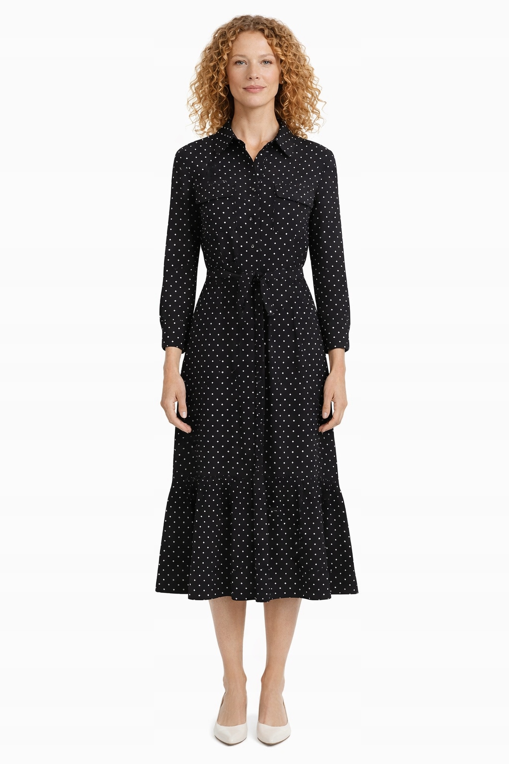 Černé Šaty S Puntíky A Límečkem A Volánkem M 1I4A