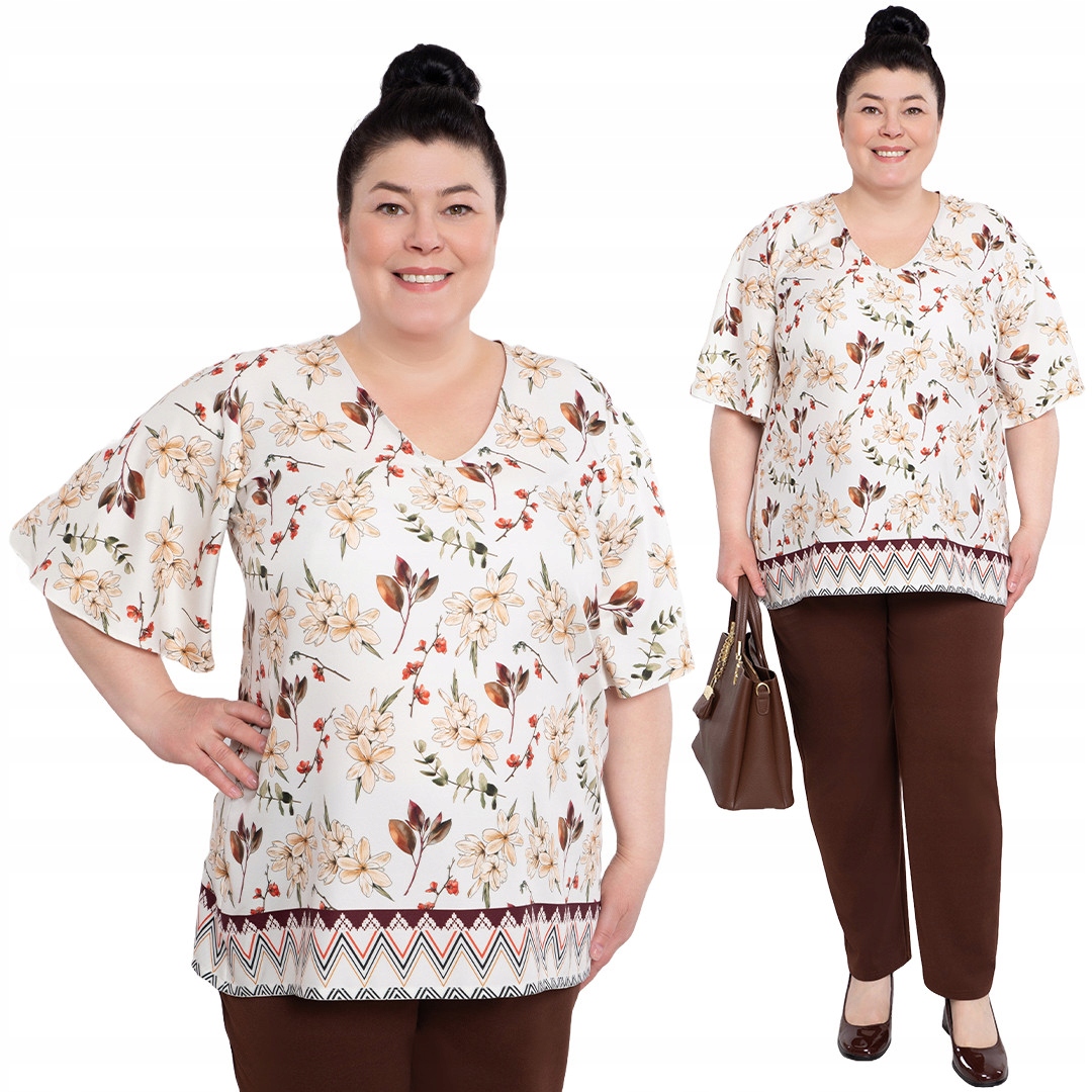 Volná béžová halenka se žlutými květy 60/62