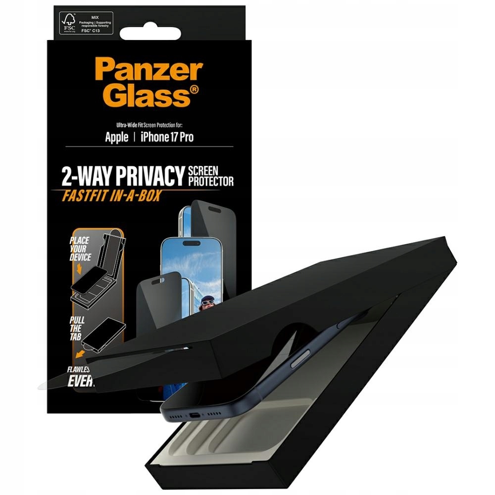 PanzerGlass Fastfit sklo S Privátním Filtrem tvrzené aplikace pro iPhone 17 Pro