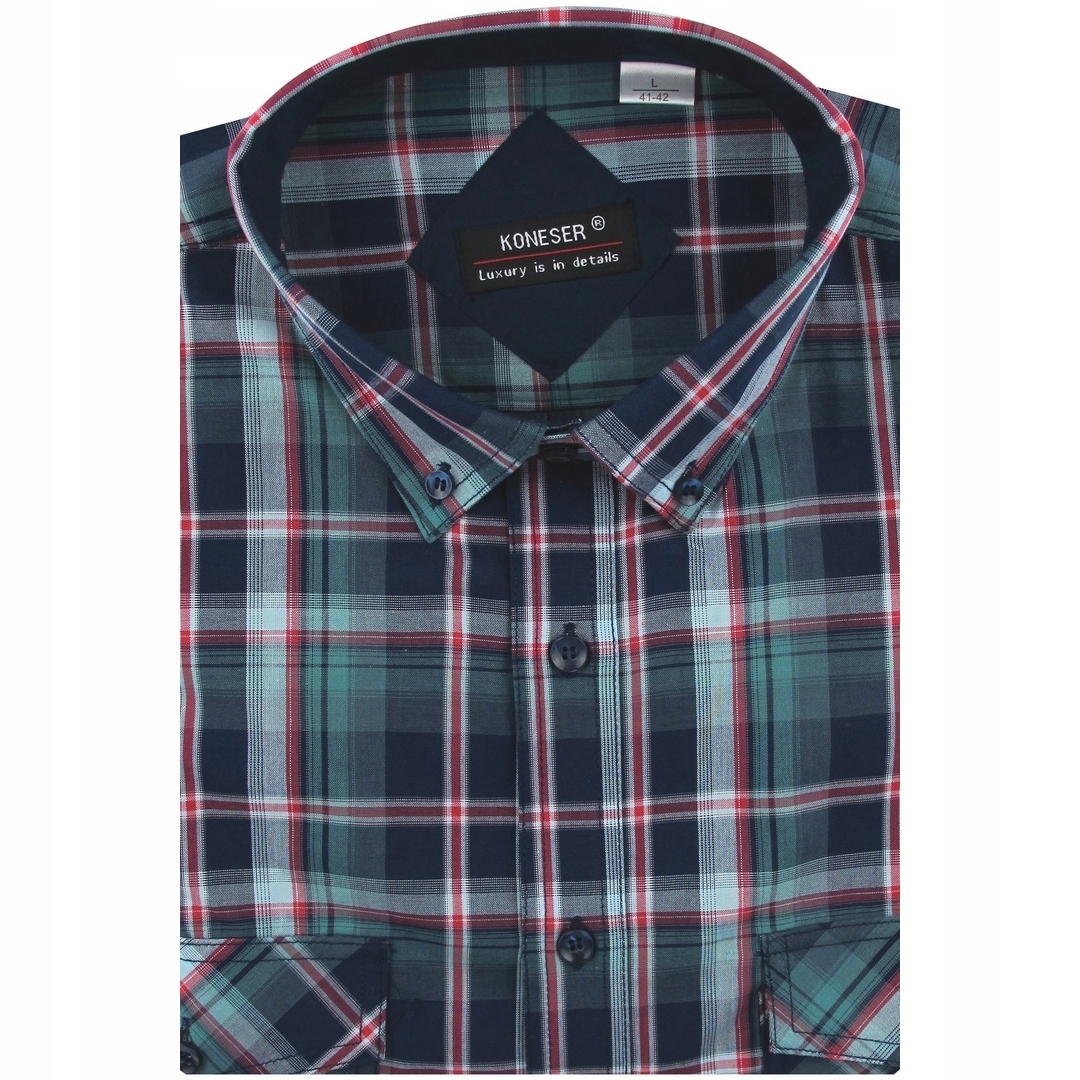 Koszula Męska Codzienna Bawełniana Casual zielona w kratę Regular J590