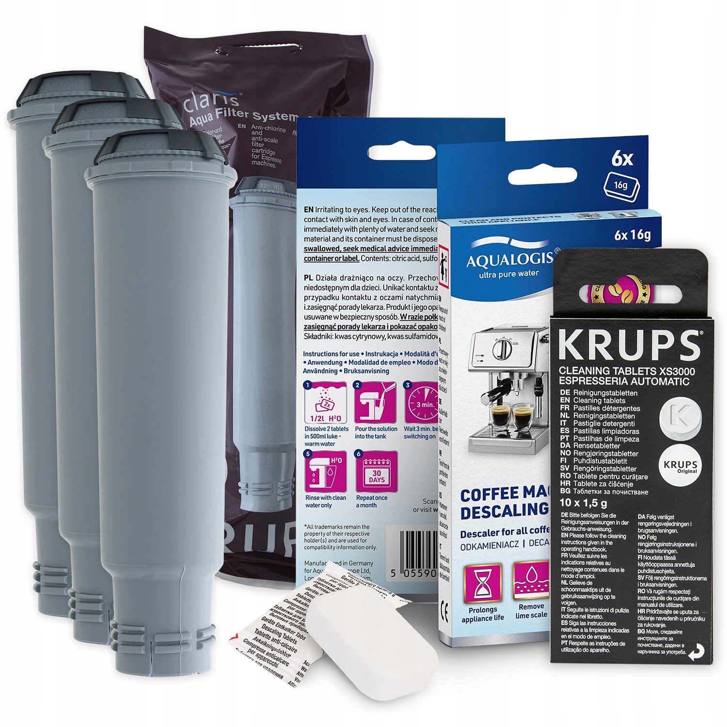 3x Filtr vody F088 pro kávovar Krups Odvápňovač čistící tabulka