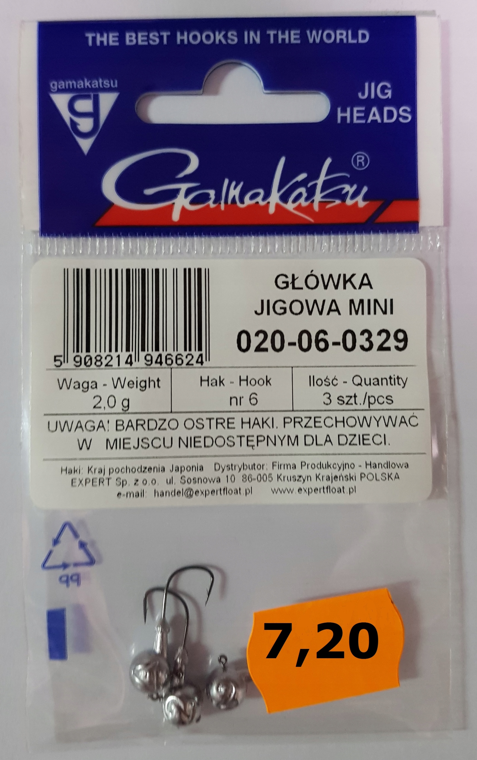 Główka jigowa Gamakatsu Mini 2g hak nr 6