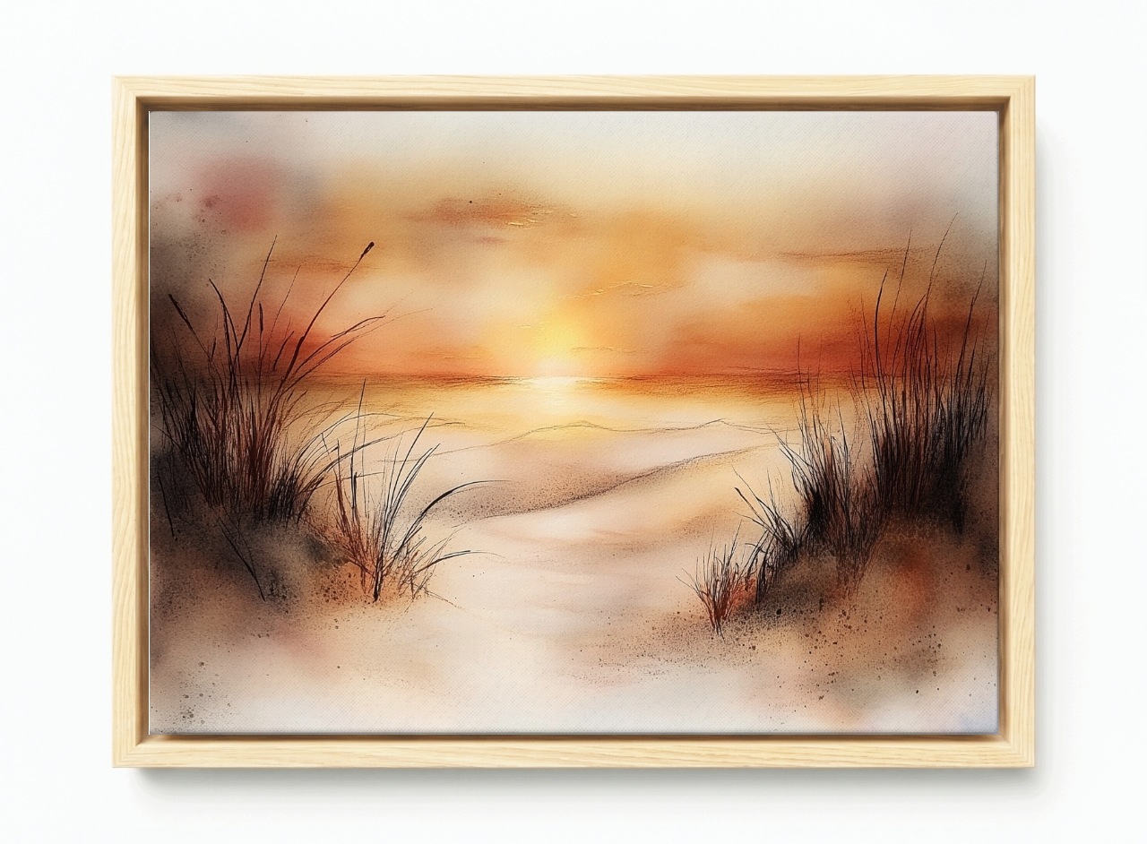 Obraz Rám Americký Box Krajina Voda Moře Pláž Duny Trávy Slunce 60x40
