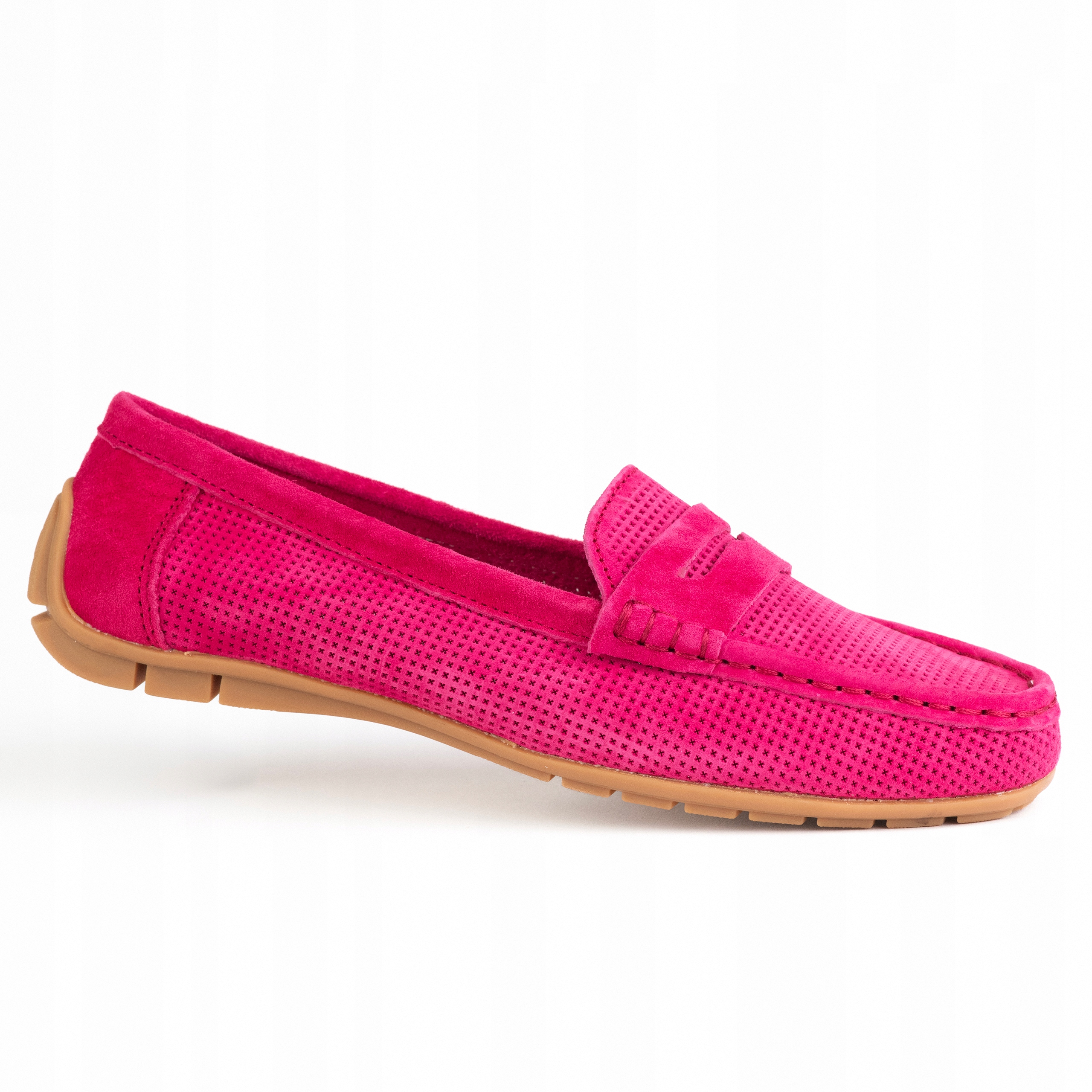 Dámské mokasíny kožené Goodin WN-4703 semiš ažur casual lehké růžové 41