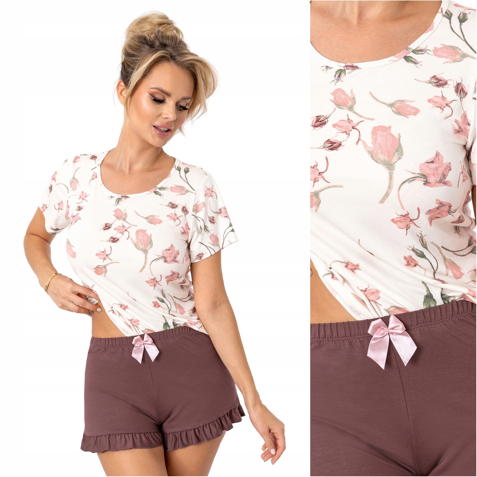 Piżama damska dwuczęściowa z wiskozy krótki rękaw Donna Amaris M