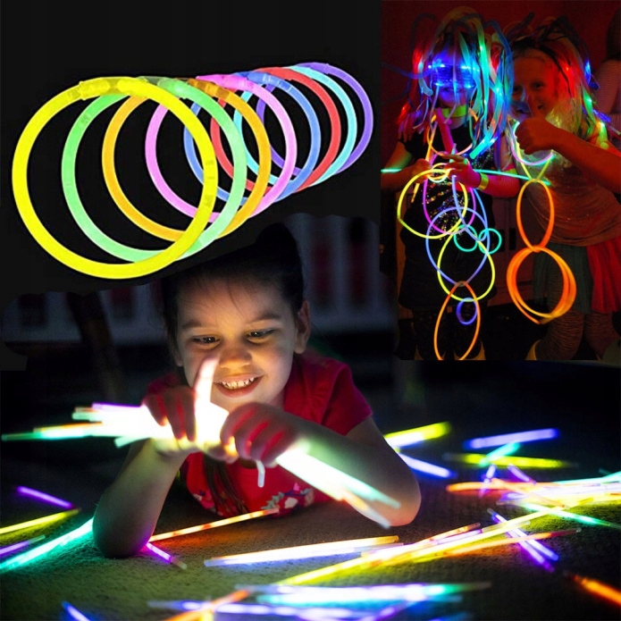 Świecące Bransoletki Opaski Patyki Fluorescencyjne 100 Pałeczek Świetliki Okazje urodziny