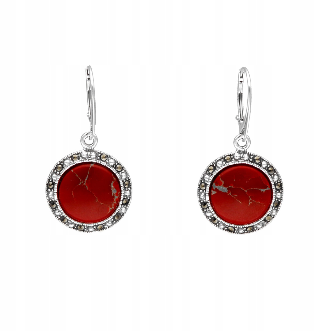 Stříbrné náušnice s korálem se zlatou nití a markýzami