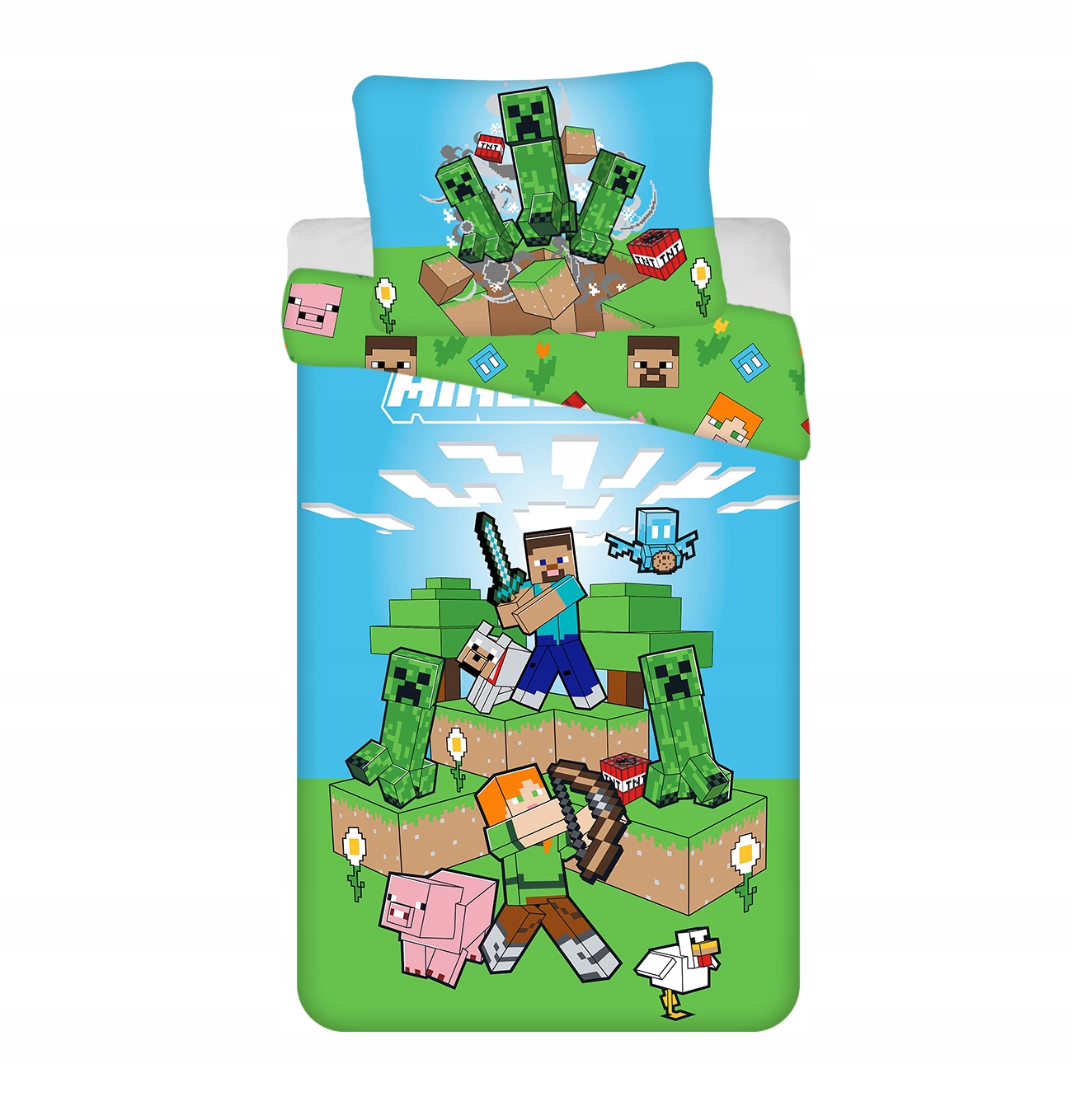 Pościel Bawełniana Minecraft 140x200 Creeper Steve Dziecięca Młodzieżowa
