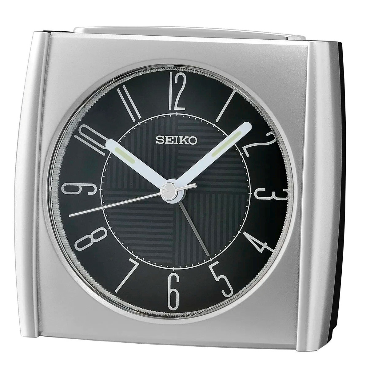 Středně Stříbrný Čtvercový Budík Seiko QHE205S Alarm Tichý Mechanismus 9 cm