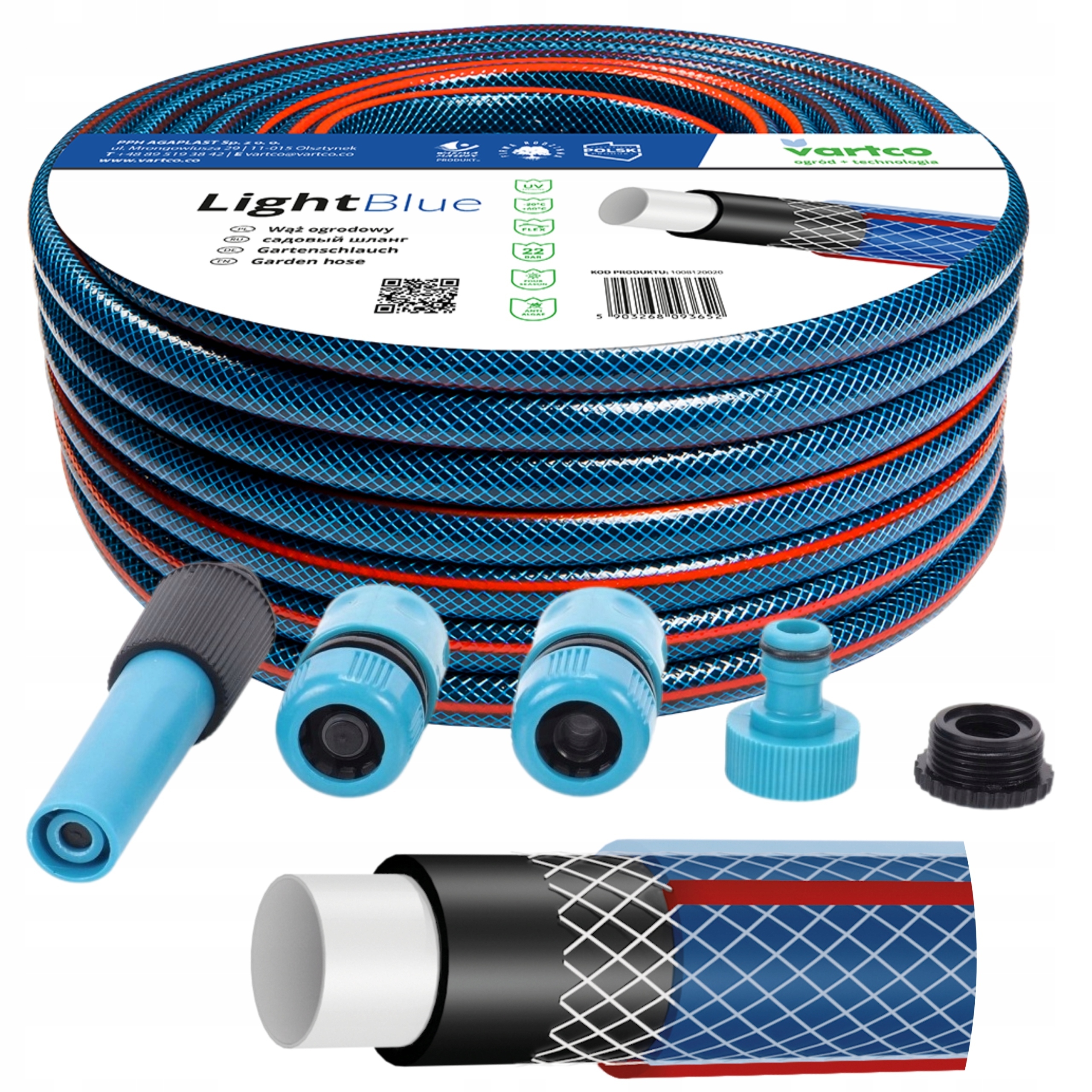 

Wąż Ogrodowy 4-WARSTWOWY 22BAR 3/4'' 50M +złączki