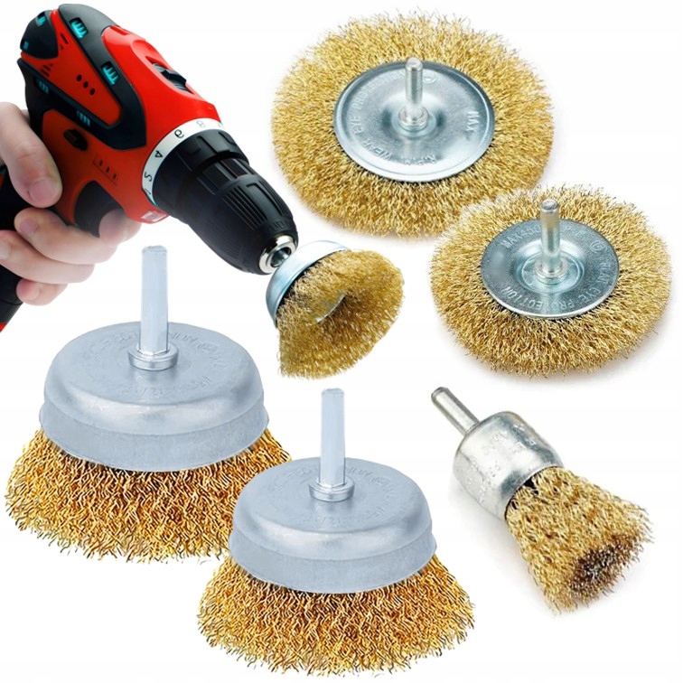 os DRUCIANE SZCZOTKI NA WKRĘTARKĘ WIERTARKĘ DO STALU METALI DREWNA KPL 5