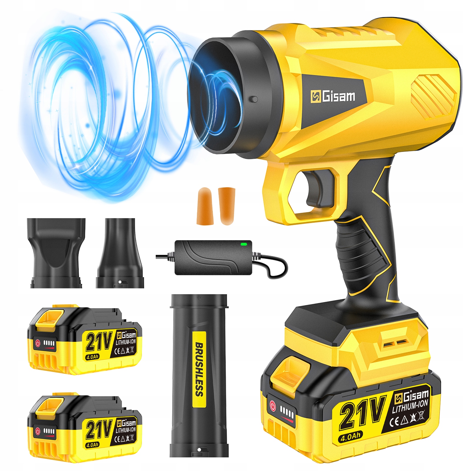 Akumulátorový Foukač Na Zahradní Sníh A Listí, 3 Trysky, 21V 2x Baterie