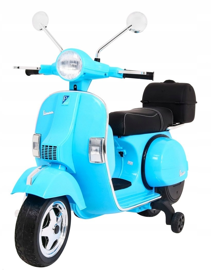 Skuter Motor Vespa dla dzieci Kółka boczne Audio Kluczyk Bagażnik 2 Silnik