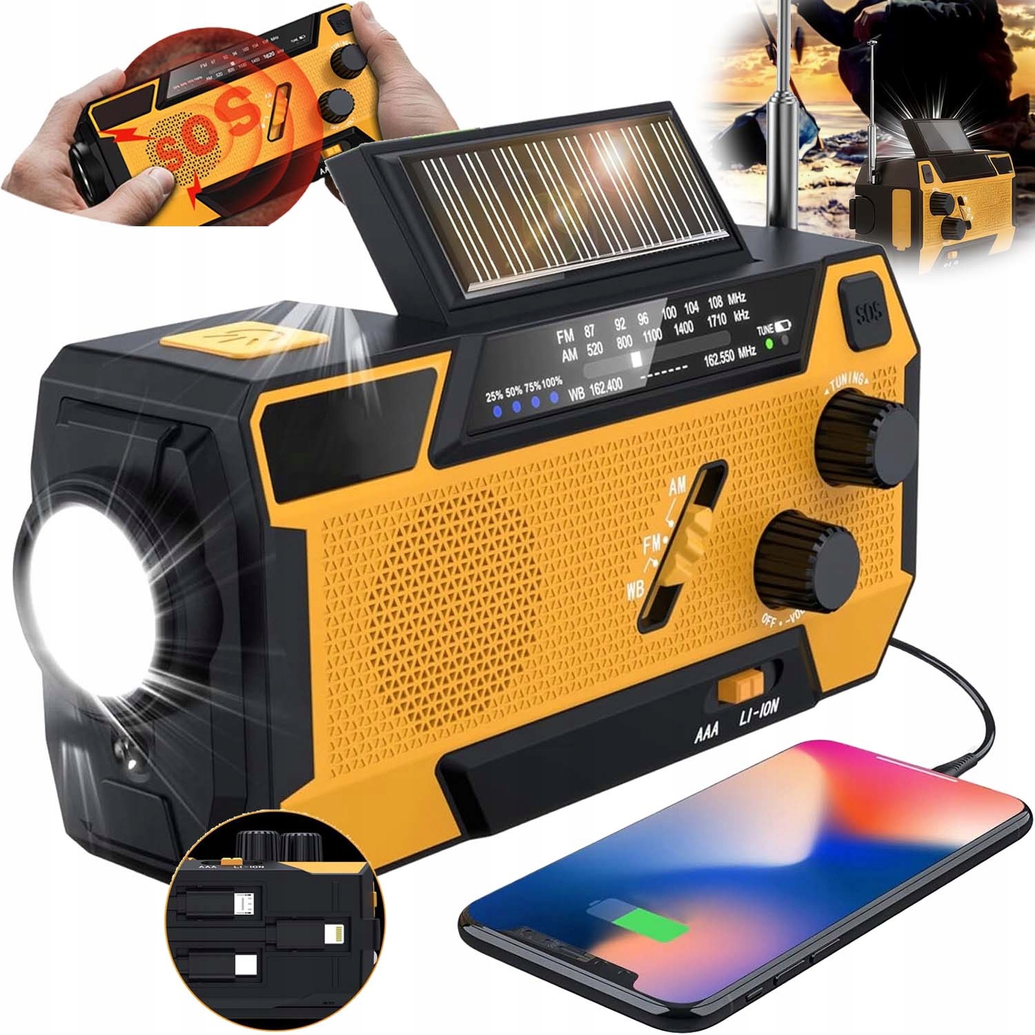 Rádio Na Kliku Přenosné Solární Dynamo Nouzové Svítilna Powerbank Omáčka