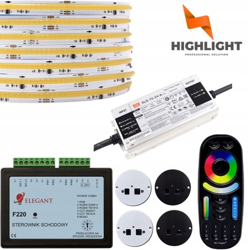 5 m schodiskový set F220 polposchodie Led páska Cob Cct Mono 11W 24V IP20 CRI90