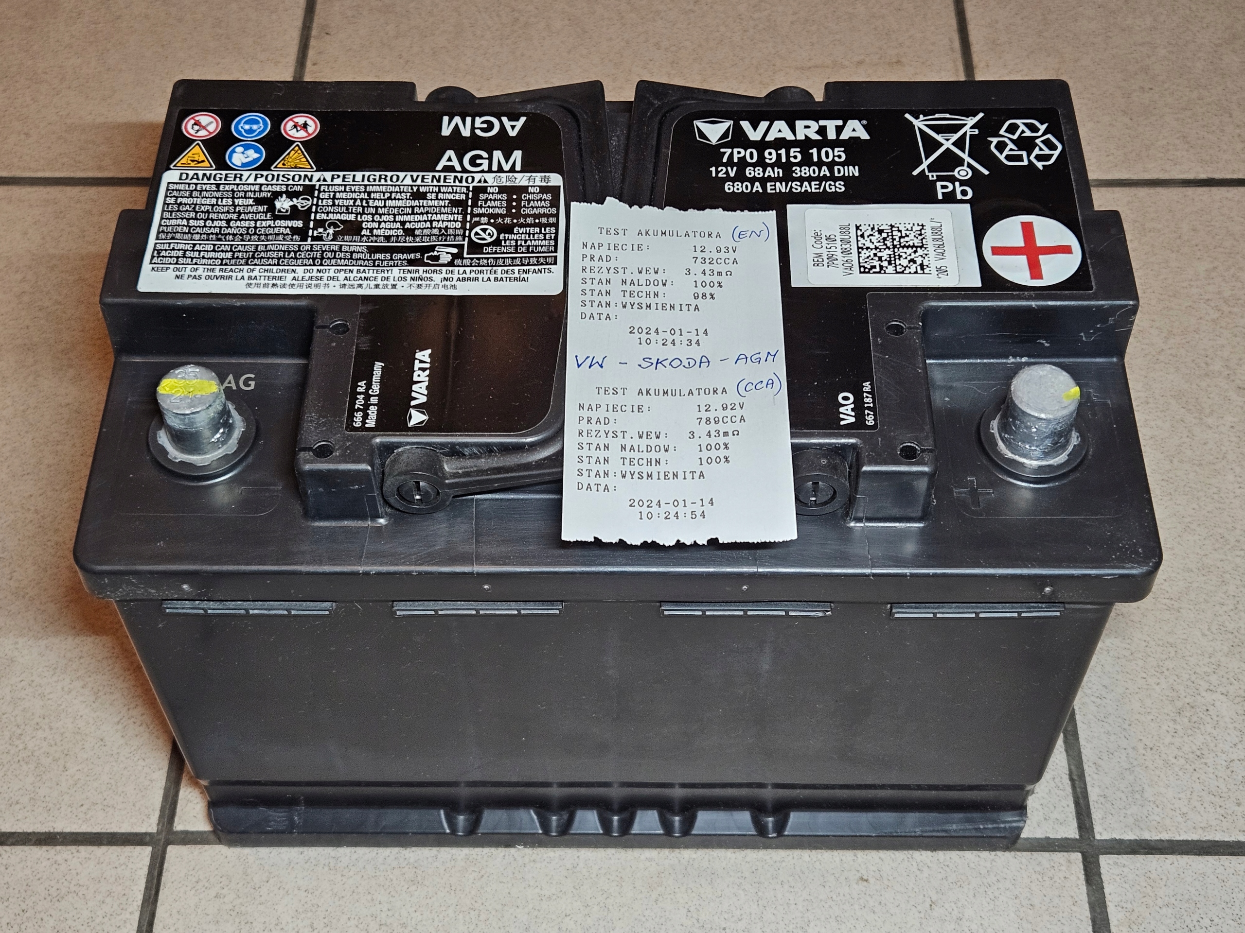 Original VW AGM Batterie 7P0 915 105 12 V 68 Ah 680 A