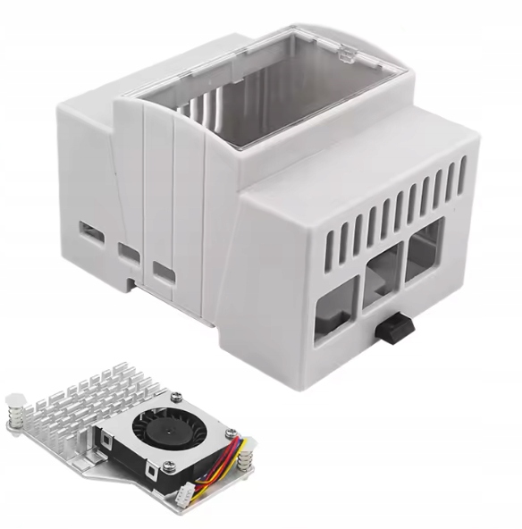 Obudowa ABS do Raspberry Pi 5 na szynę DIN z aktywnym chłodzeniem