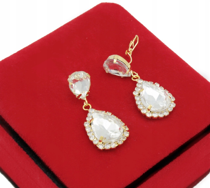 

Klipsy Złote Z Białym Kryształem